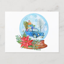 Vintage kerstauto, Poinsettia Snow Wereldbol