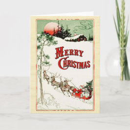 Vintage Kerstavond Kerstman, Sleigh en Rendier Feestdagen Kaart