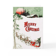 Vintage Kerstavond Kerstman, Sleigh en Rendier