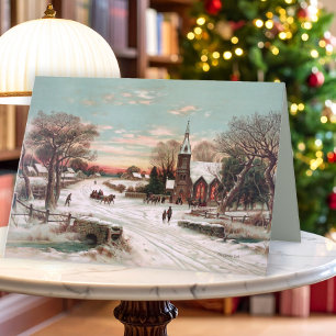 Vintage kerstavond Wenskaart Feestdagen Kaart