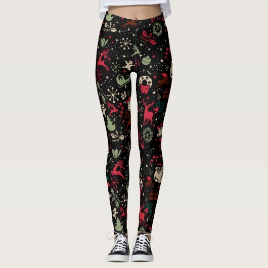 Vintage-kerstballonpatroon Leggings (Voorkant)