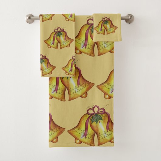 Vintage kerstbellen badhanddoek set bad handdoek (Insitu)