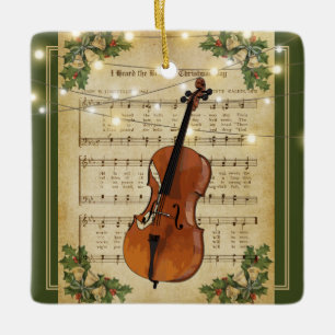 Vintage kerstblad Music Cello Keramisch Ornament
