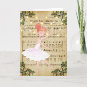 Vintage kerstblad Music en Ballerina Feestdagen Kaart