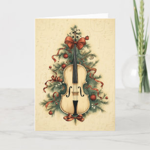 Vintage kerstblad Music en Cello Feestdagen Kaart