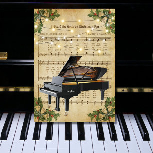 Vintage kerstblad Music en Grand Piano Feestdagen Kaart