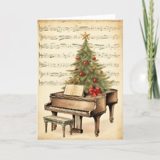Vintage kerstblad Music Grand Piano Feestdagen Kaart