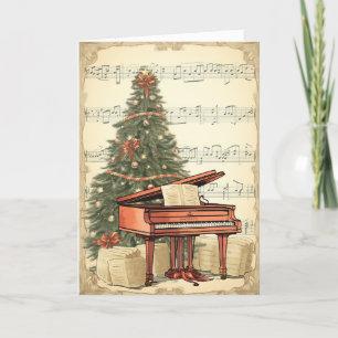 Vintage kerstblad Music Grand Piano Feestdagen Kaart