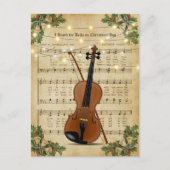 Vintage kerstblad Muziek en Violin Briefkaart (Voorkant)