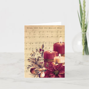Vintage kerstblad Muziek & kaarsje Arrangememt Feestdagen Kaart