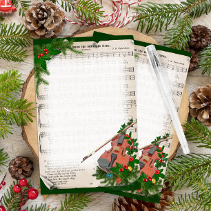 Vintage kerstblad muziek met feestelijk geweld briefpapier