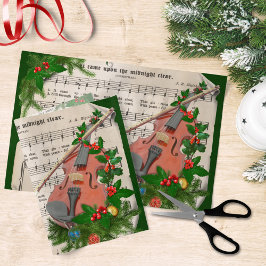 Vintage kerstblad muziek met feestelijk geweld tissuepapier