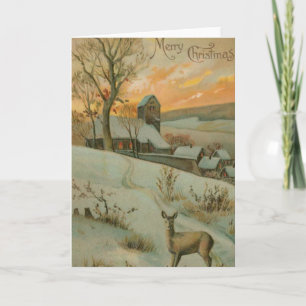 Vintage kerstBoerderij met Deer Feestdagen Kaart
