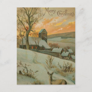 Vintage kerstBoerderij met Deer Feestdagenkaart