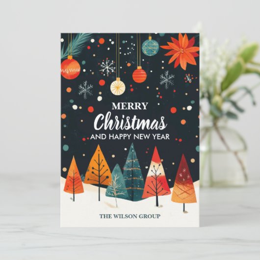 Vintage kerstbomen Business Feestdagenkaart (Staand voorkant)