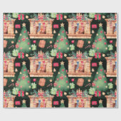 Vintage kerstbomen kerstmis kerstmis cadeaupapier (Vlak)