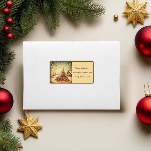Vintage Kerstboom aangepast adres Label