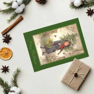 Vintage kerstboom Baby Girl Green Holiday Briefkaart