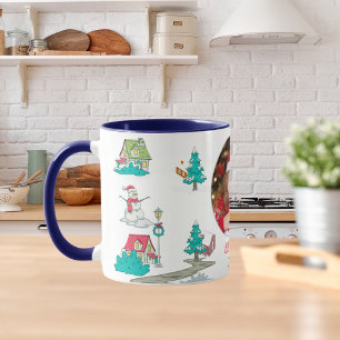 Vintage Kerstboom Boerderij Life Navy Blue Mok