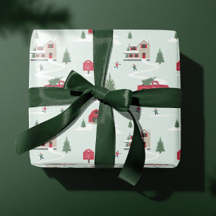 Vintage kerstboom Boerderij Scenerogram Cadeaupapier