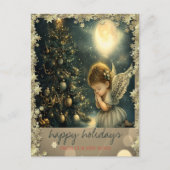 Vintage kerstboom engel sterren aankondigingskaart (Voorkant)