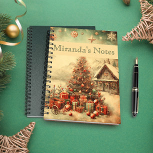 Vintage kerstboom gepersonaliseerd notitieboek