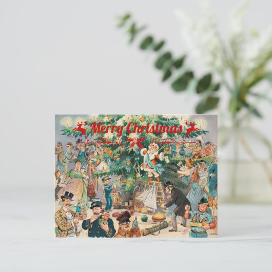 Vintage kerstboom Lithographic Feestdagenkaart (Staand voorkant)