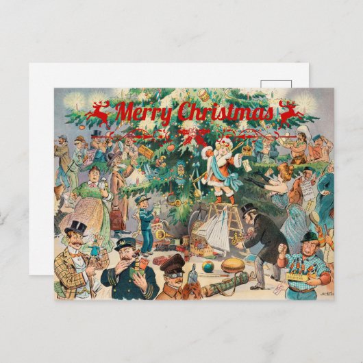 Vintage kerstboom Lithographic Feestdagenkaart (Voorkant / Achterkant)