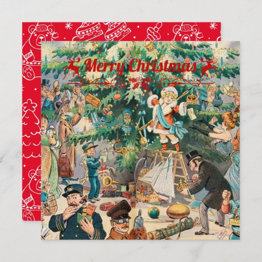 Vintage kerstboom Lithographic Feestdagenkaart (Voorkant / Achterkant)