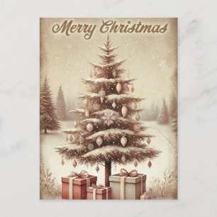 Vintage Kerstboom met Cadeaus – Retro Feestdagenkaart