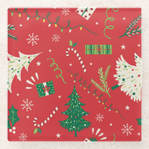 Vintage kerstboom: ornamentaal ontwerp. glazen onderzetter