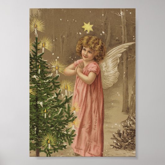 Vintage-kerstboom, Poster Angel en kerstboom (Voorkant)