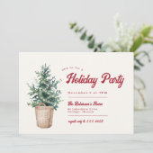 Vintage kerstboom rood feestdag kaart (Staand voorkant)