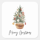 Vintage kerstboom | Vrolijk kerstfeest Vierkante Sticker (Voorkant)