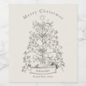 Vintage kerstboom wijn etiket (Enkel label)
