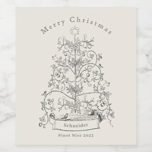 Vintage kerstboom wijn etiket (Enkel label)