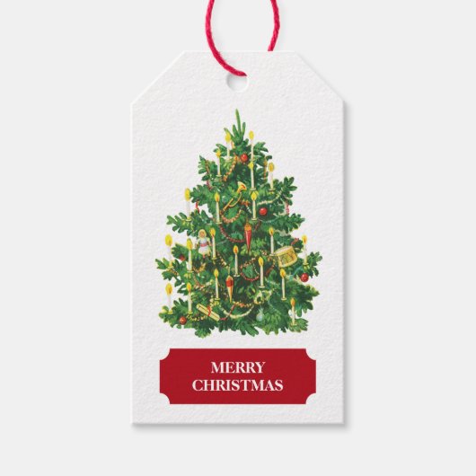 Vintage kerstboomfeestdag cadeaulabel (Voorkant)