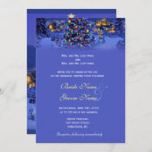 Vintage kerstboomsneeuwnachtbruiloft kaart (Voorkant / Achterkant)