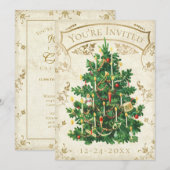 Vintage-kerstboomuitnodiging Kaart (Voorkant / Achterkant)