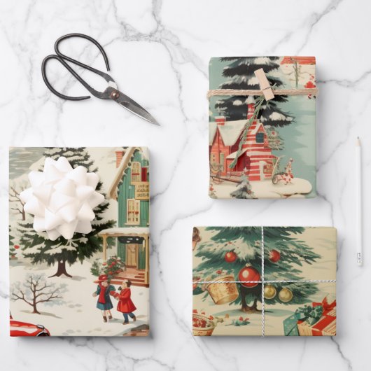 Vintage-kerstbos Inpakpapier Vel (Voorkant)
