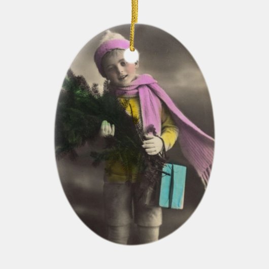 Vintage kerstboy keramisch ornament (Voorkant)