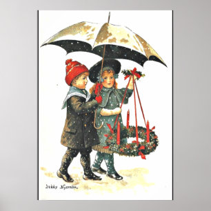 Vintage-kerstBriefkaart van Jenny Nystrom Poster