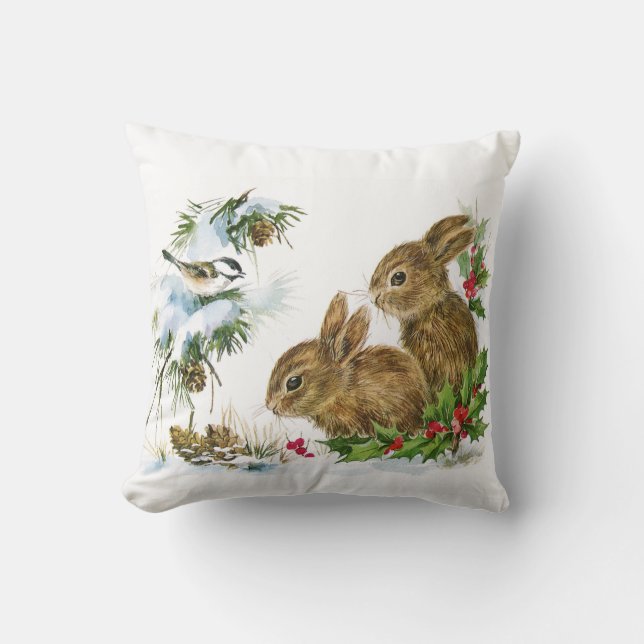 Vintage kerstbunnies kussen (Voorkant)