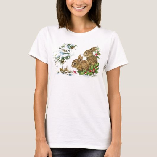 Vintage kerstbunnies t-shirt (Voorkant)