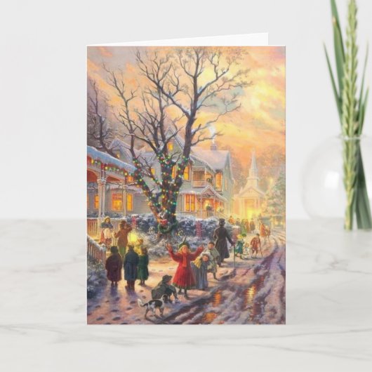 Vintage-kerstbuurt Feestdagen Kaart (Voorkant)