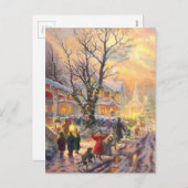 Vintage-kerstbuurt Feestdagenkaart (Voorkant / Achterkant)