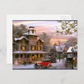 Vintage-kerstbuurt Feestdagenkaart (Voorkant / Achterkant)