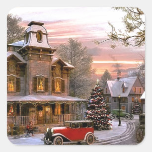 Vintage-kerstbuurt Vierkante Sticker