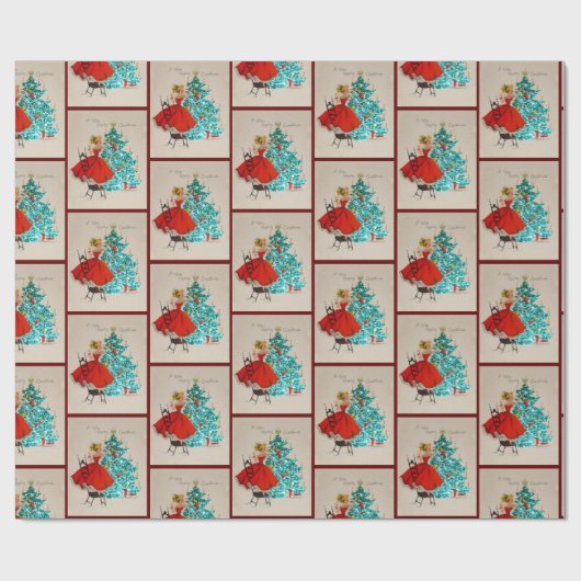 Vintage kerstcadeau-droogboom cadeaupapier (Vlak)