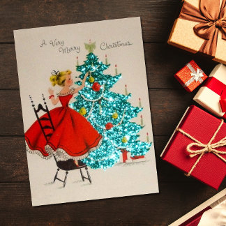 Vintage kerstcadeau-droogboom feestdagenkaart